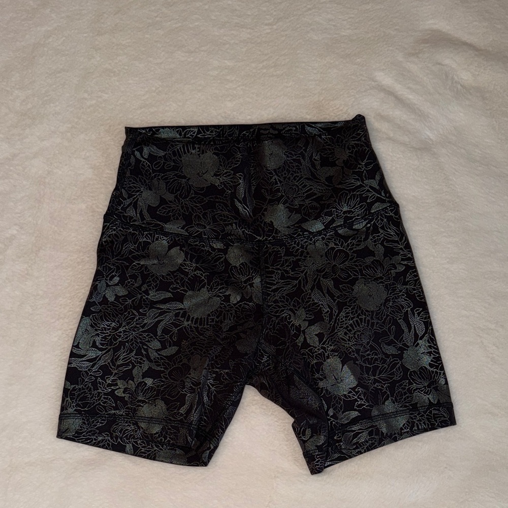lululemon athletica Black Floral Metallic Biker Shorts